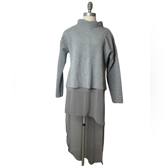 Zara Gray High Neck Long Sleeve Sweater with Sheer Overlay Long Tank Size Medium - Picture 7 of 16